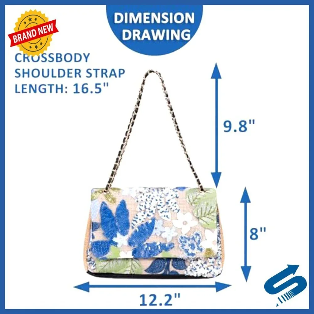 Handmade Sequin Embroidery Straw Tote Bohemian Shoulder Bag Large Capacity